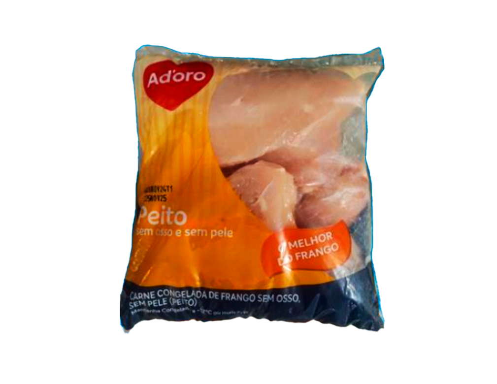 FILÉ DE PEITO DE FRANGO CONGELADO SEM OSSO SEM PELE COM SASSAMI ADORO (CX 20 KG)